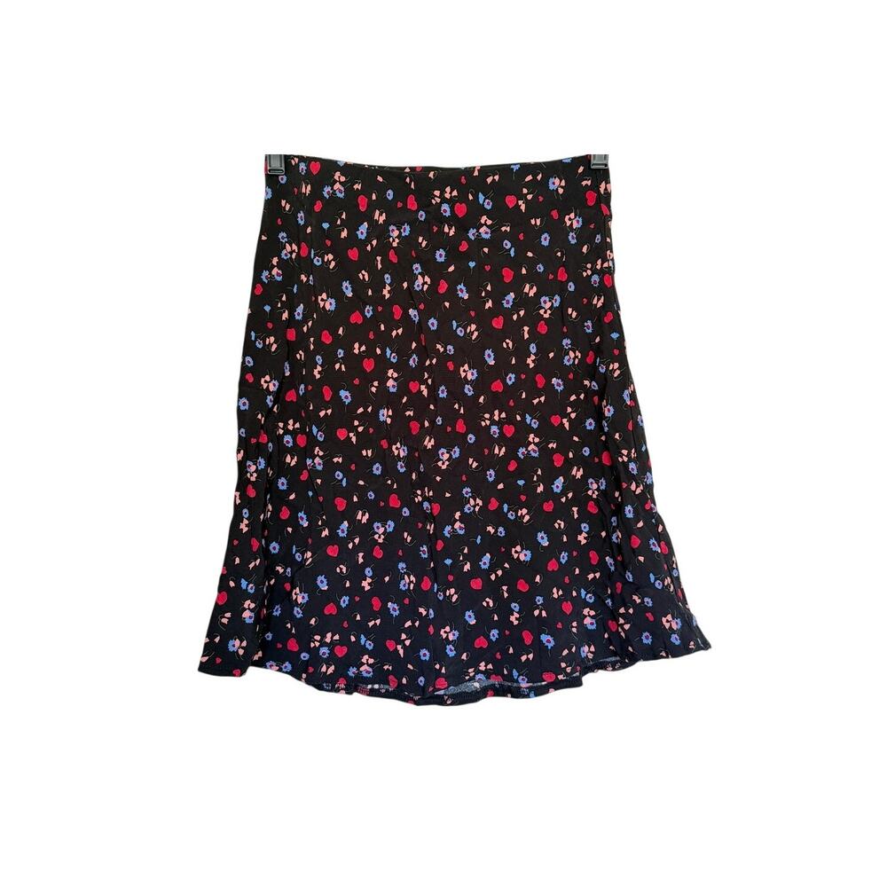Nobody's Child Camilla Bias Mini Skirt - Black Ditsy Heart and Floral - Size 6